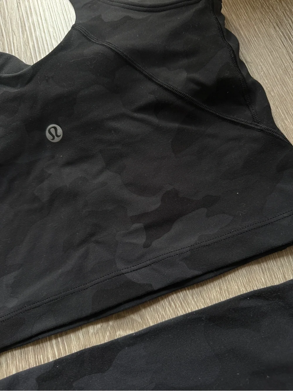 Lululemon Black Camouflage Seamless Crop Tank & High-Waist Biker Short Set